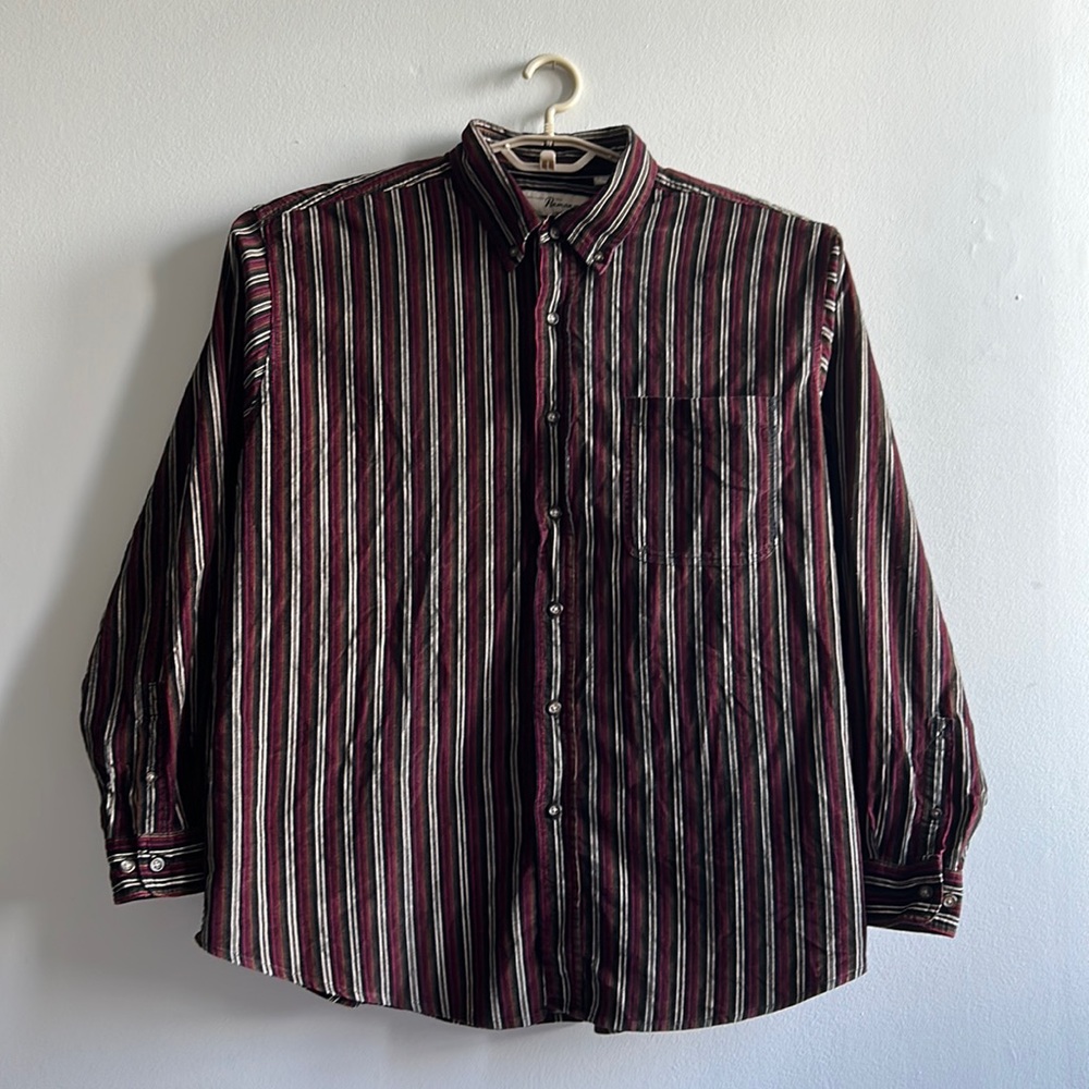 Striped Burgundy Corduroy Button Down Shirt